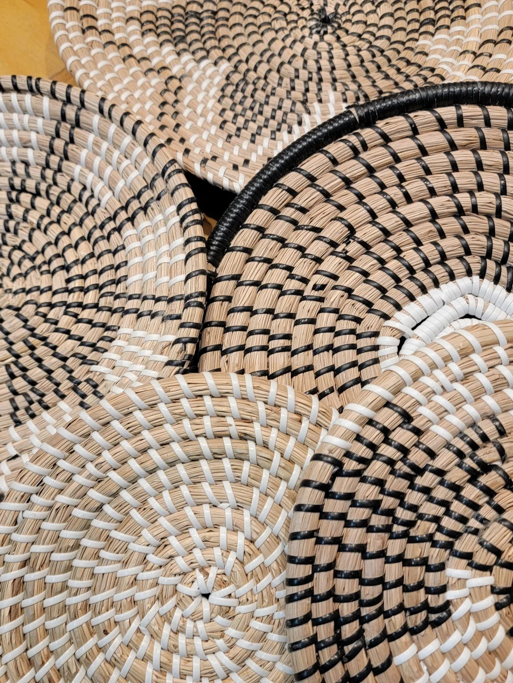 Woven Round Rattan Wall Hanging Set - Black, White, Natural